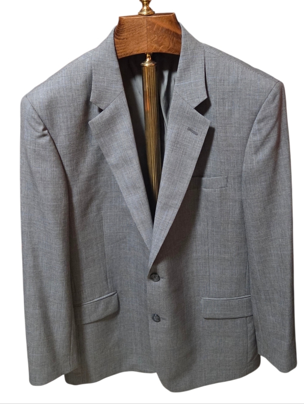Jos. A. Bank Wool 2 Piece Suit Grey Glen Plaid Blue Stripe Size 44R Pants 39R